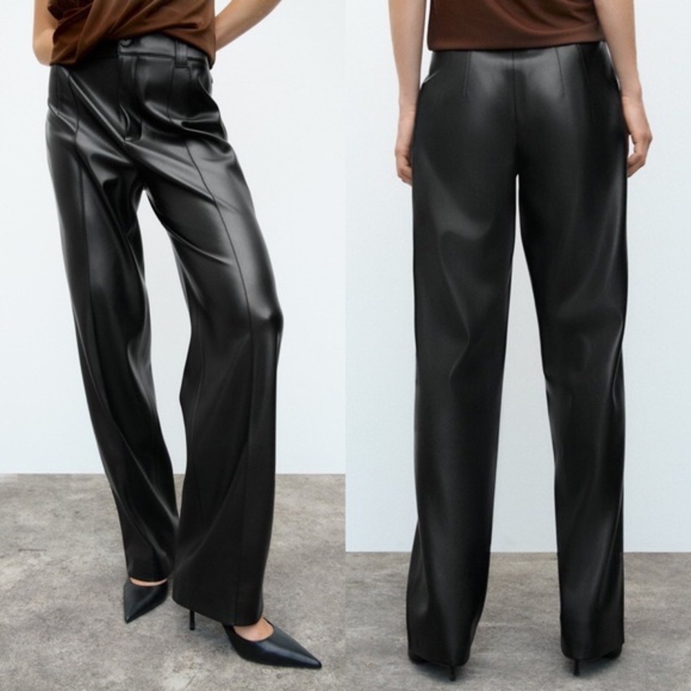 ZARA THE FRANÇOISE FULL LENGTH STRAIGHT LEG FAUX LEATHER PANTS